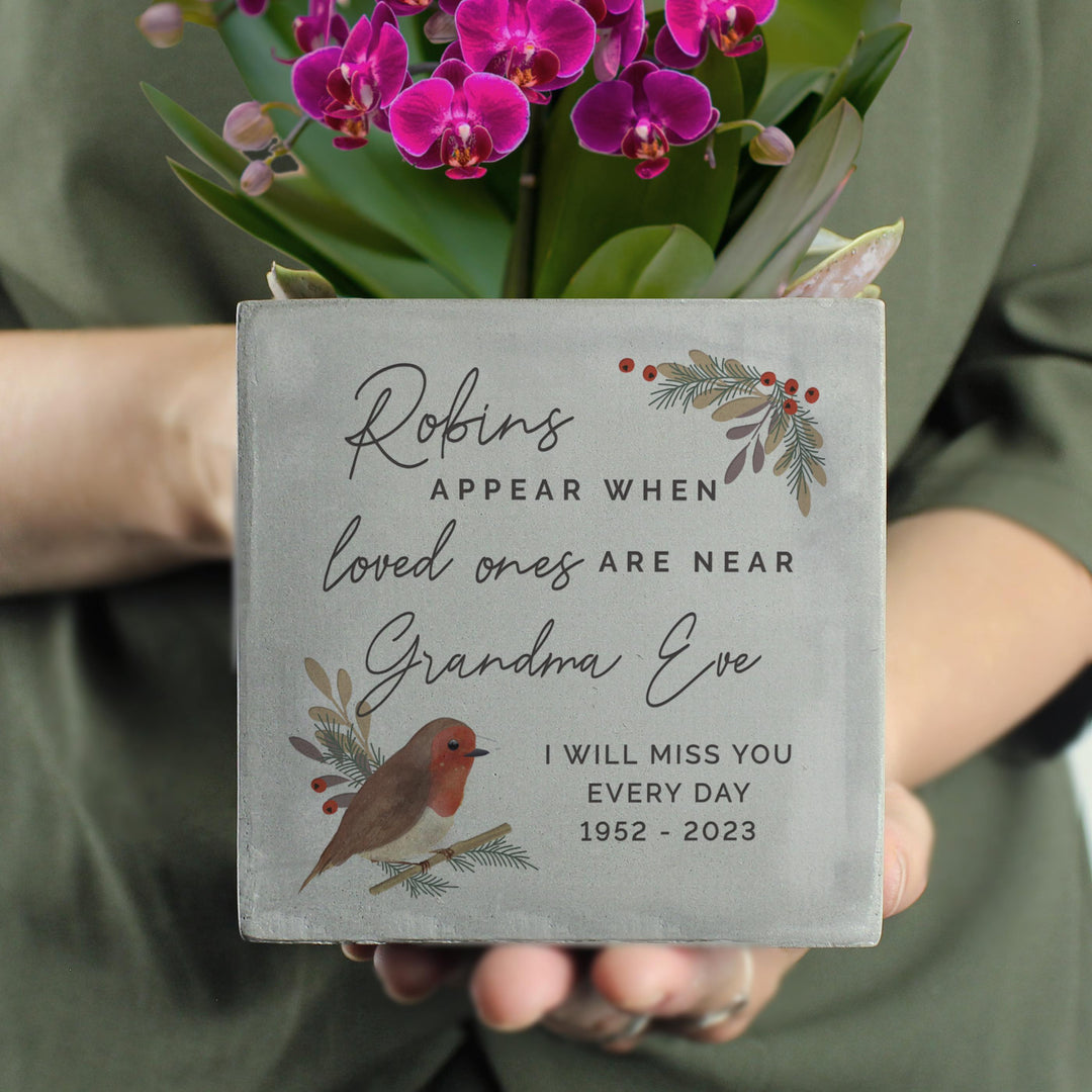Personalised Robins Appear Concrete Pot – alternative view