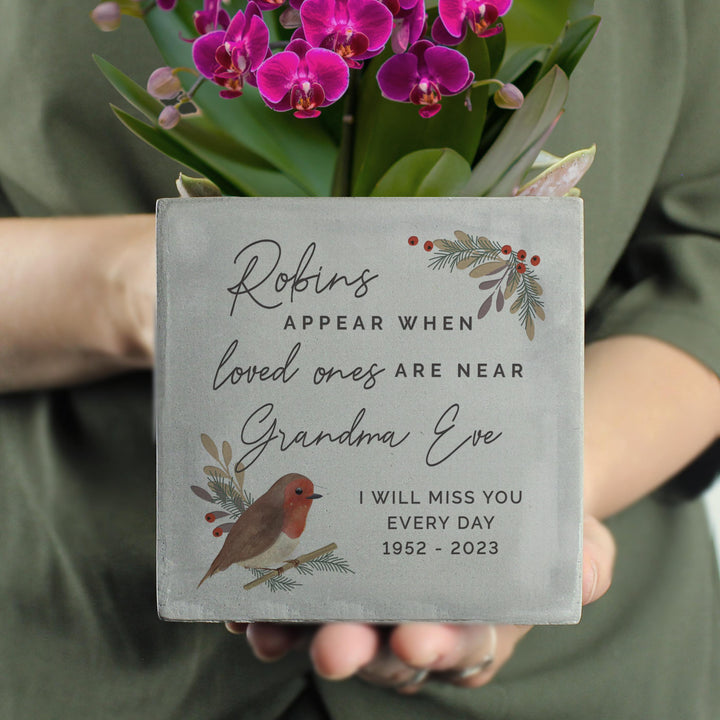 Personalised Robins Appear Concrete Pot – alternative view