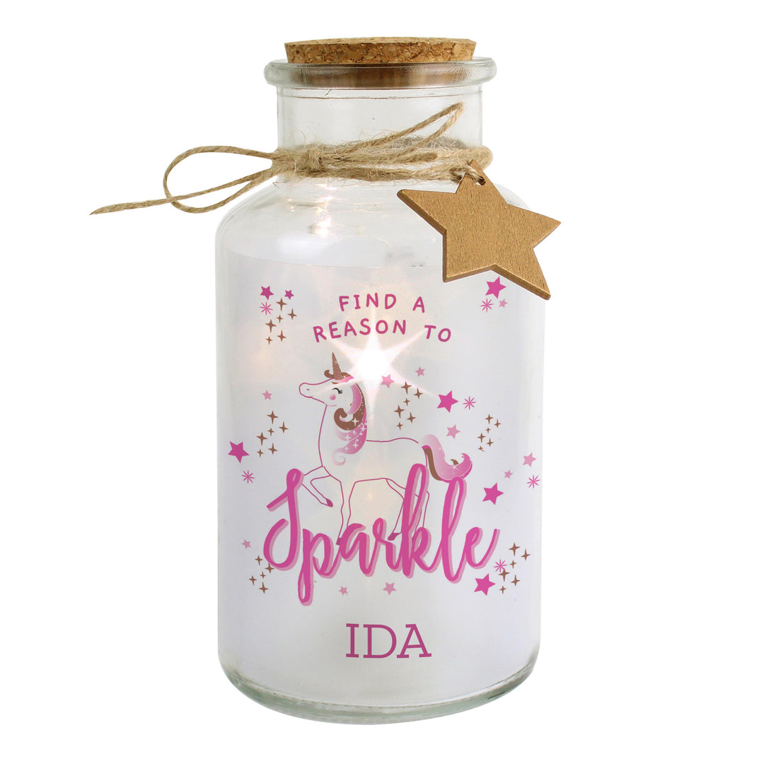 Personalised Unicorn LED Glass Jar – alternative view