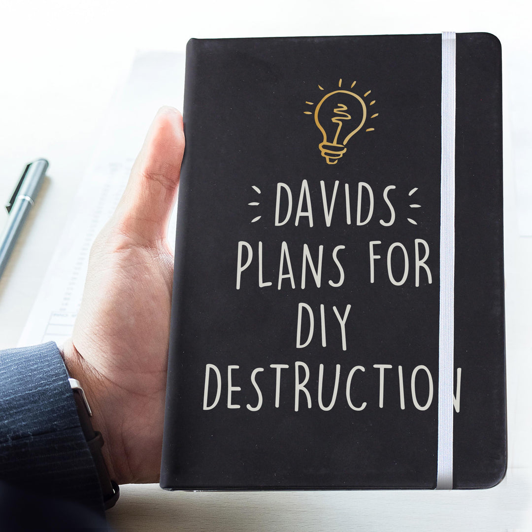 Personalised Light Bulb Black Hardback Notebook, The Personal Shop, personalised gifts
