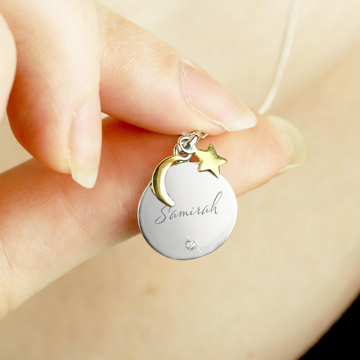 Personalised Sentiment Eid Moon &amp; Star Sterling Silver Necklace and Box – alternative view
