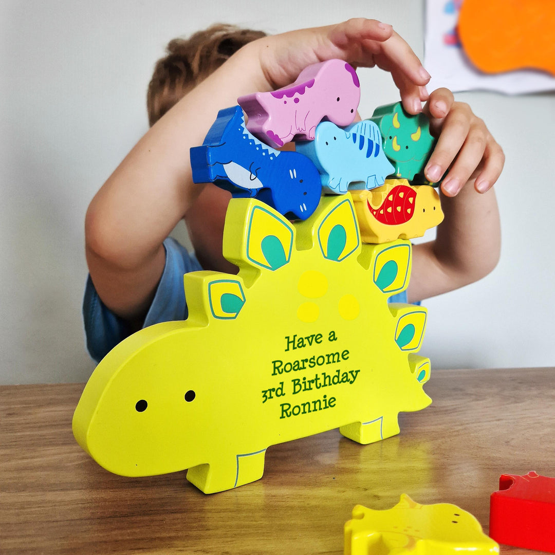 Personalised Free Text Wooden Dinosaur Stacker Toy, The Personal Shop, personalised gifts