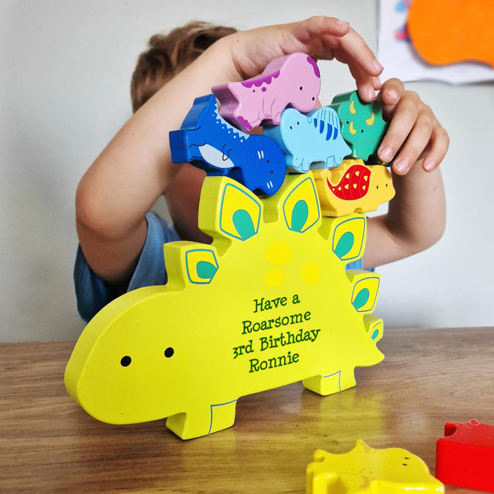 Personalised Free Text Wooden Dinosaur Stacker Toy, The Personal Shop, personalised gifts