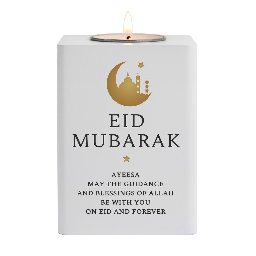 Personalised Eid White Wooden Tea light Holder – alternative view