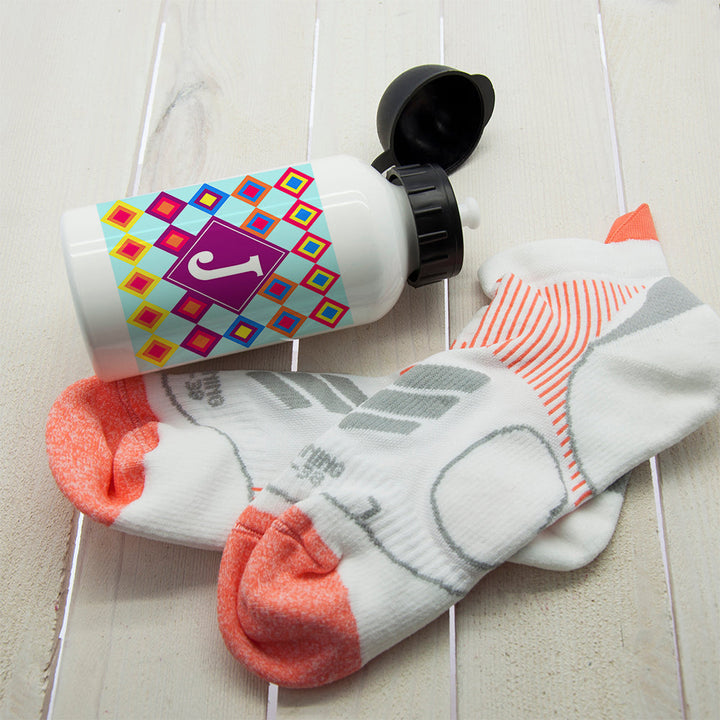 Girls Funky Diamond Pattern Personalised Water Bottle