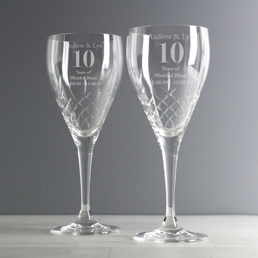 Personalised Anniversary Pair of Crystal Wine Glasses – alternative view