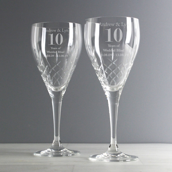Personalised Anniversary Pair of Crystal Wine Glasses – alternative view