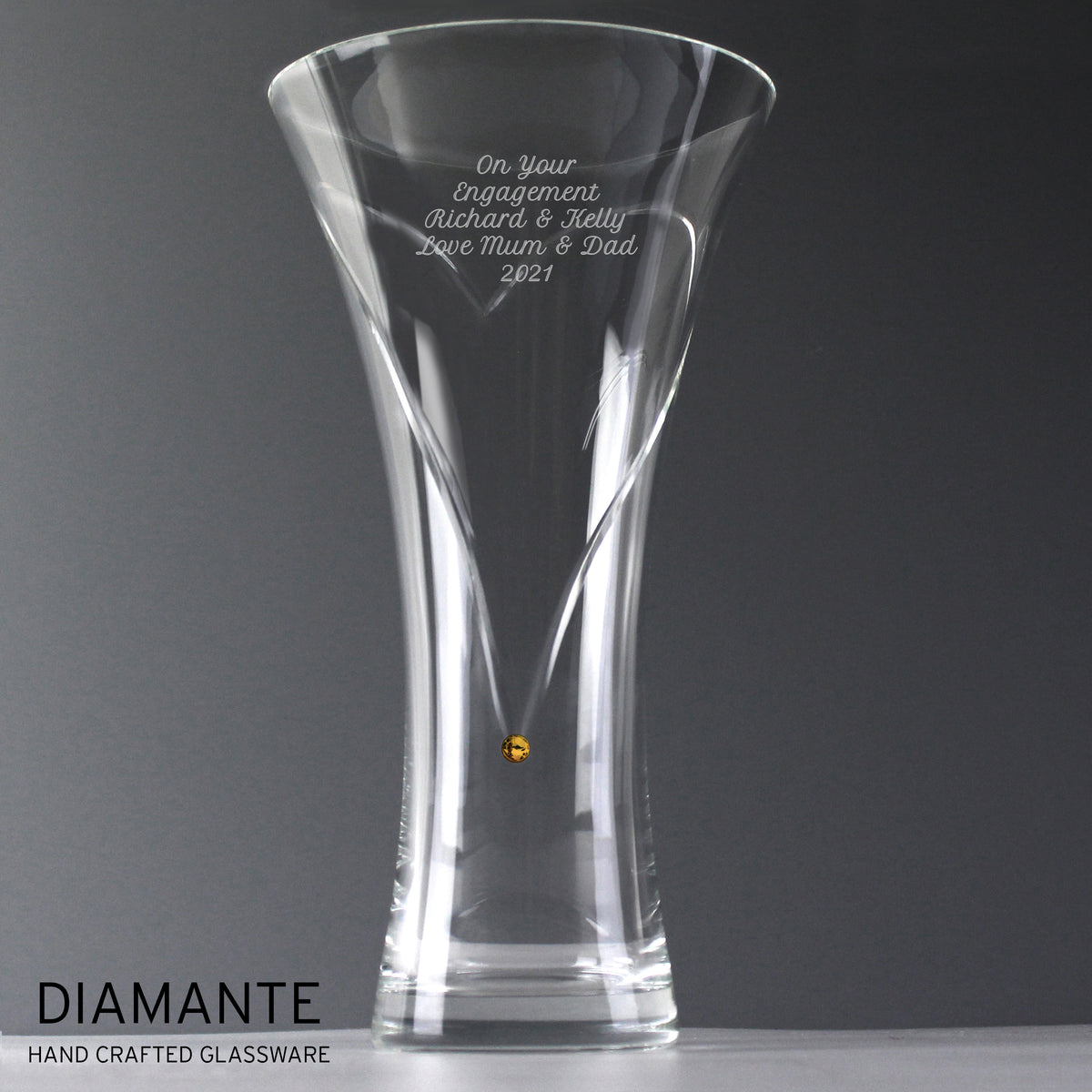 Personalised Large Hand Cut Gold Diamante Heart Vase with Swarovski Elements – alternative view