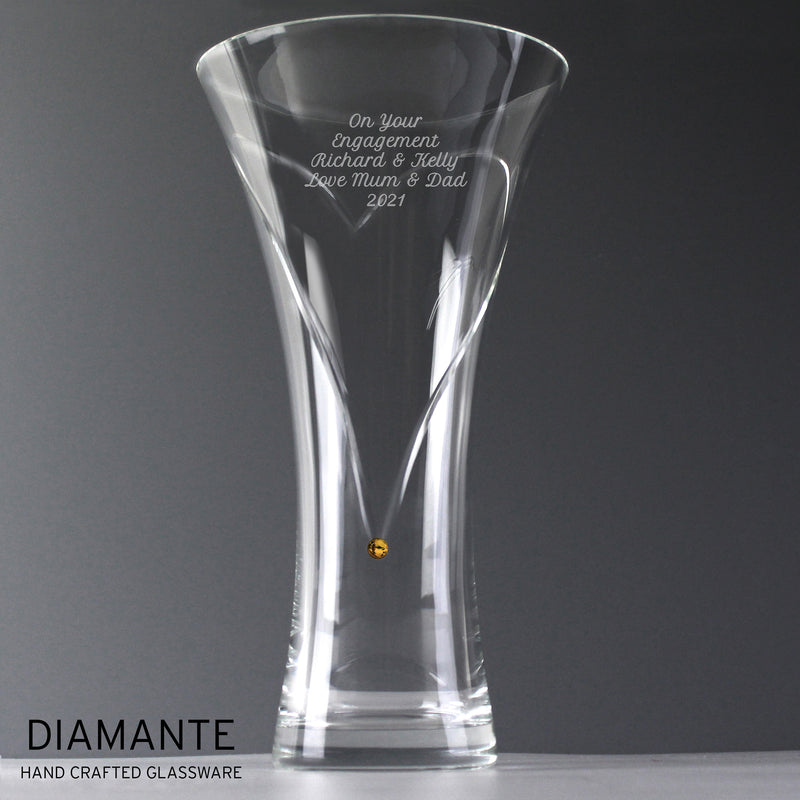 Personalised Large Hand Cut Gold Diamante Heart Vase with Swarovski Elements