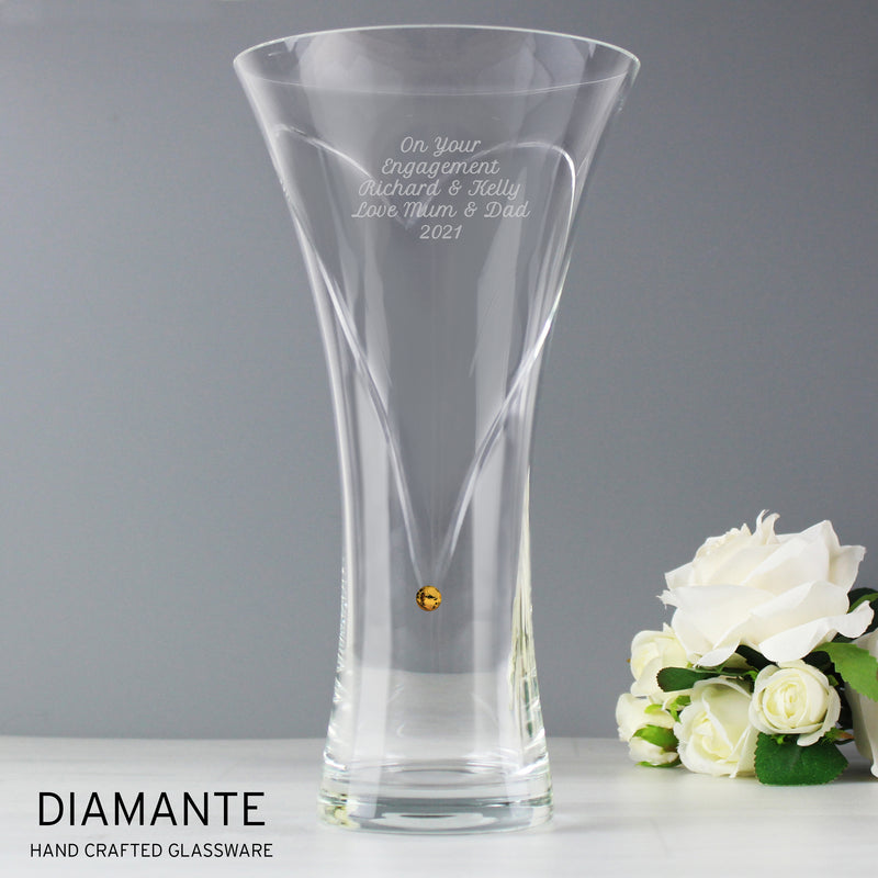 Personalised Large Hand Cut Gold Diamante Heart Vase with Swarovski Elements