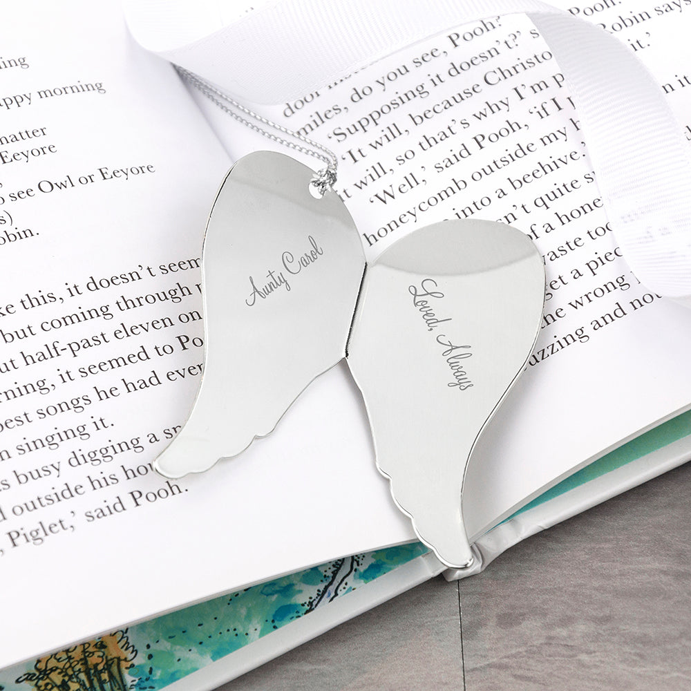 Personalised Guardian Angel Wings Tree Decoration in Chrome