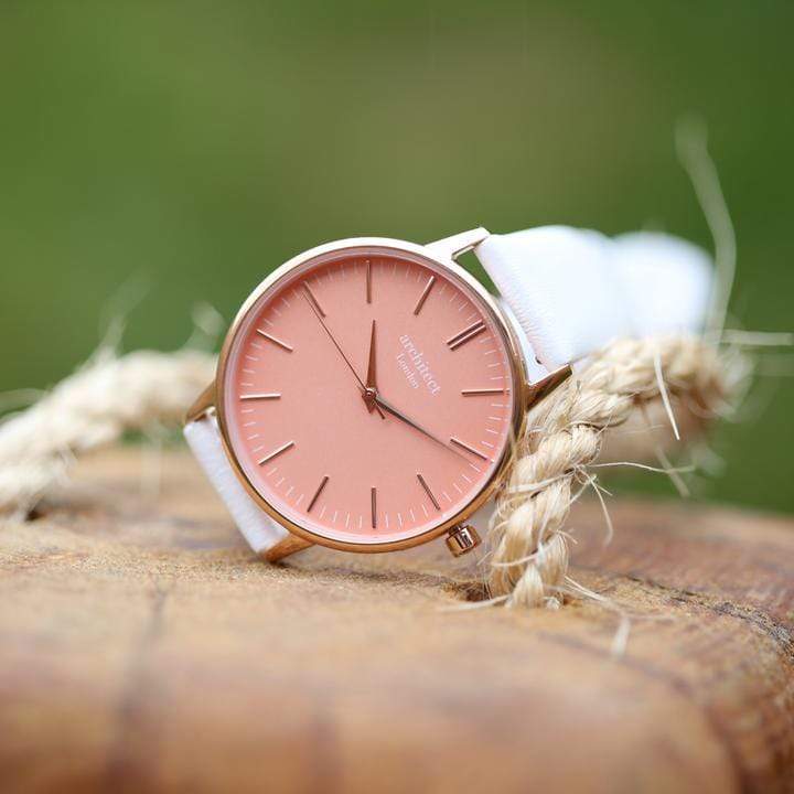 The Personal Shop Ladies Architēct Coral - Handwriting Engraving + White Strap