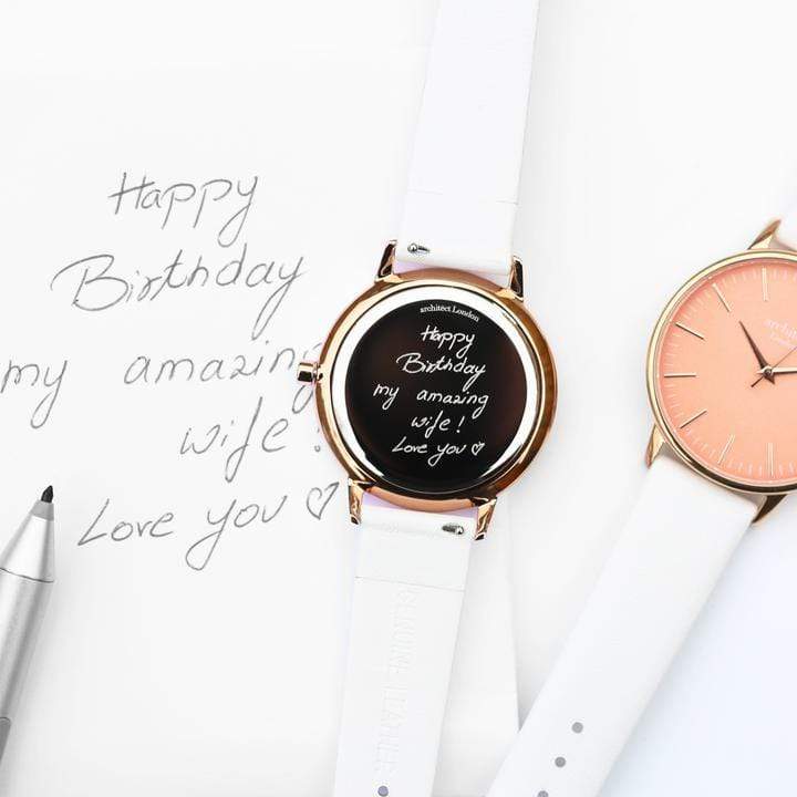 The Personal Shop Ladies Architēct Coral - Handwriting Engraving + White Strap