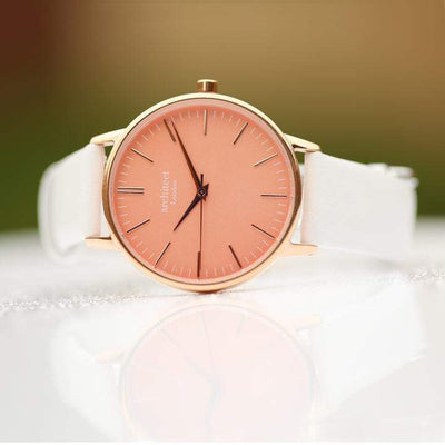 The Personal Shop Ladies Architēct Coral - Handwriting Engraving + White Strap