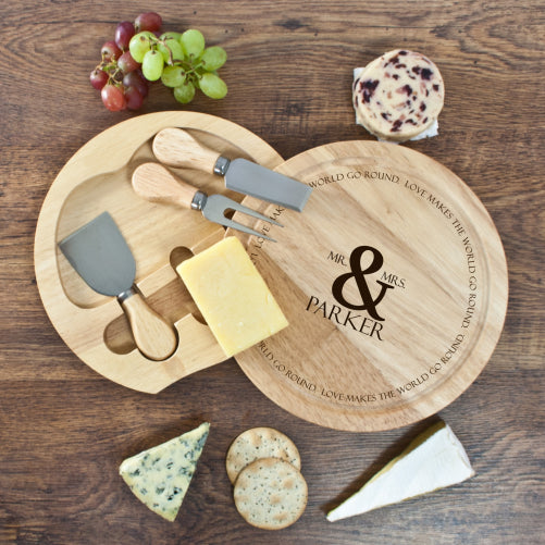 Personalised Love Makes The World Go Round Cheese Board Set