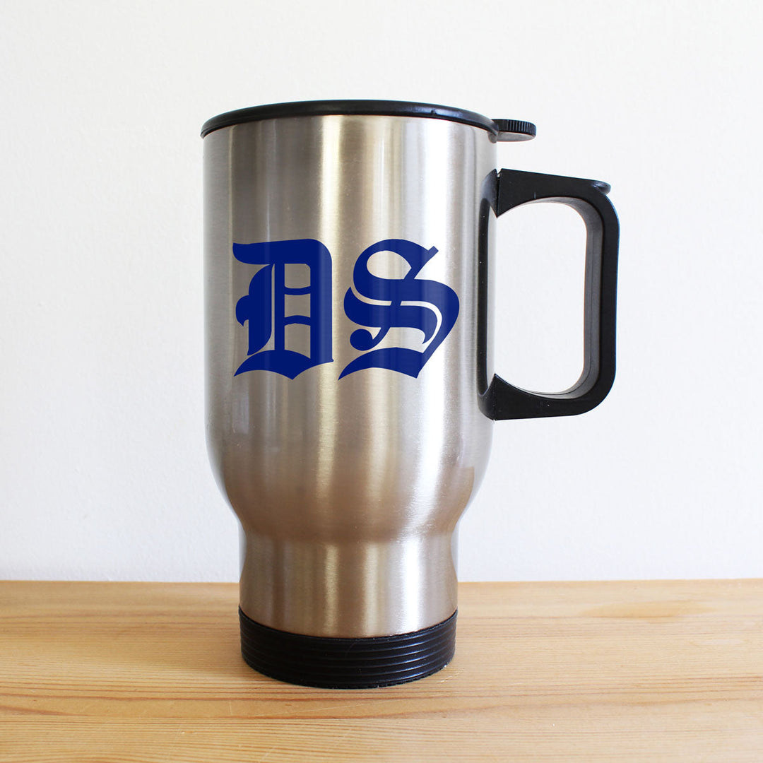 Personalised Medieval Initials Silver Travel Mug