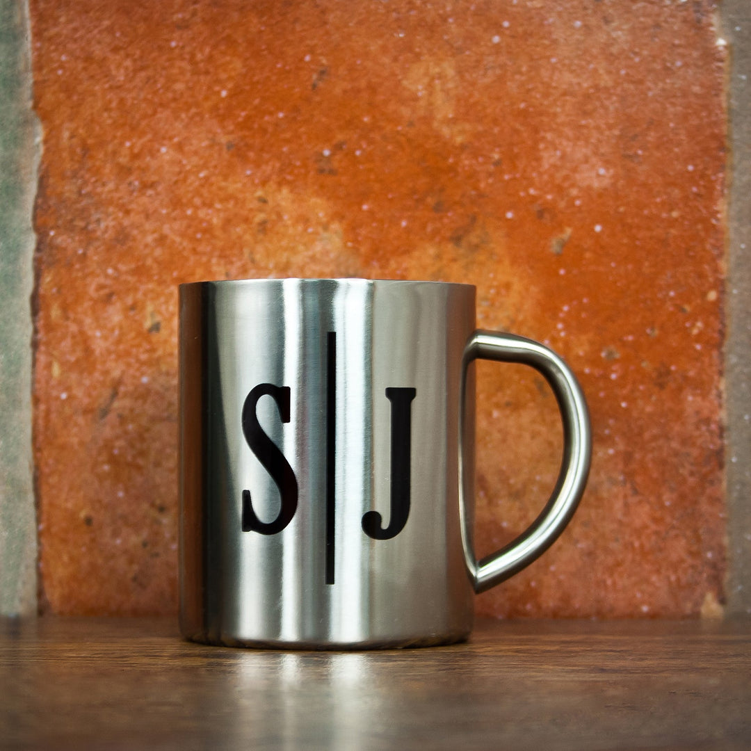 Personalised Monogram Initial Landscape Silver Outdoor Mug