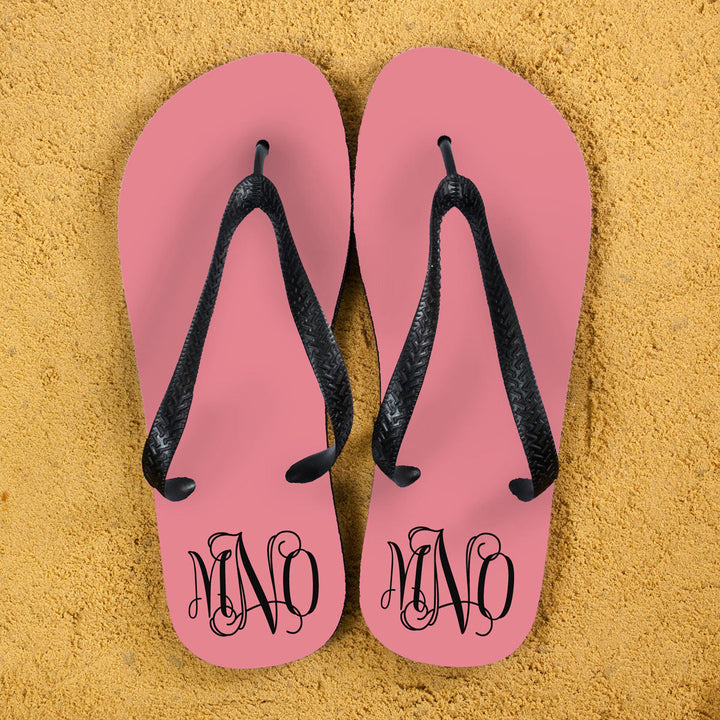 Personalised Monogrammed Flip Flops in Pink and Grey