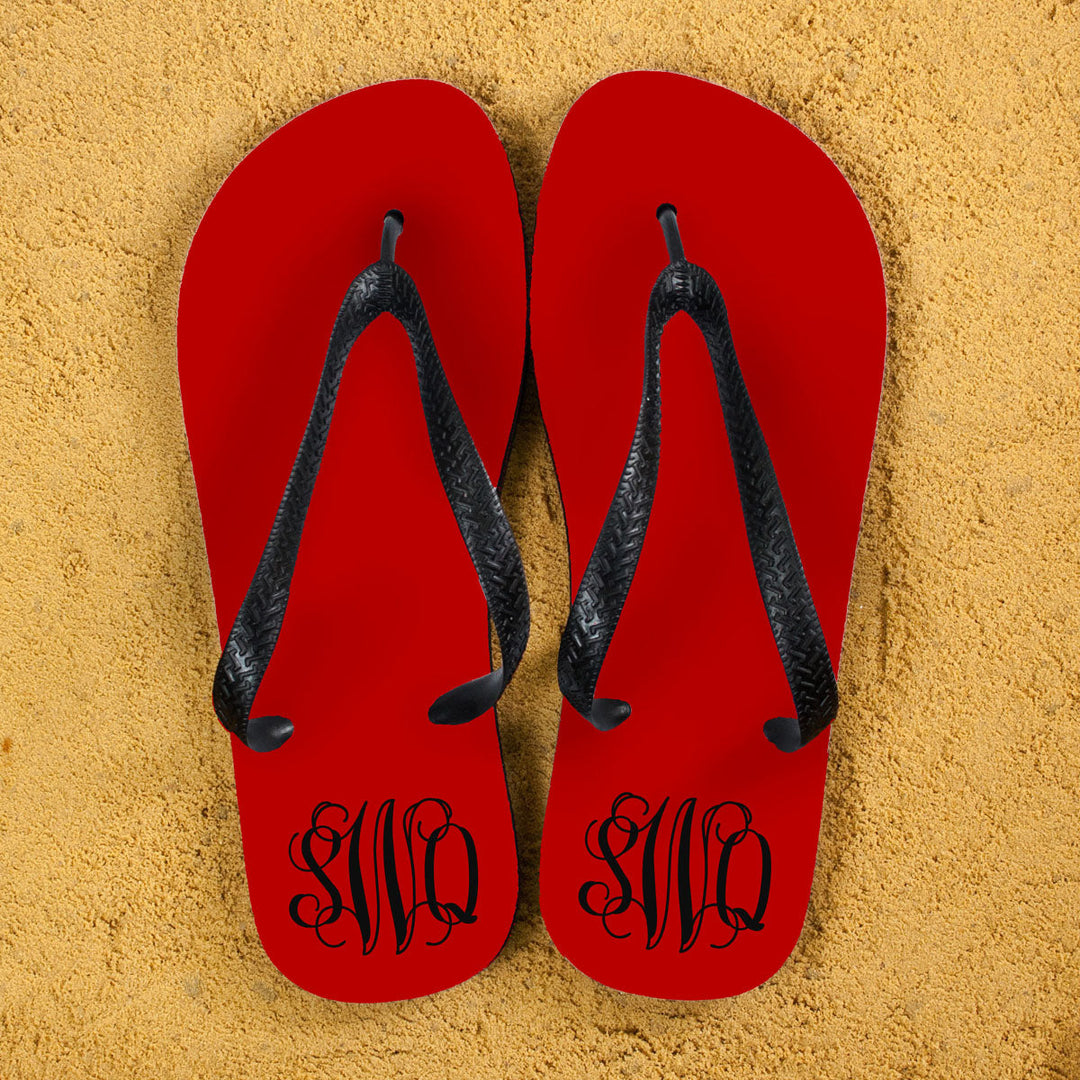 Personalised Monogrammed Flip Flops in Red and Grey