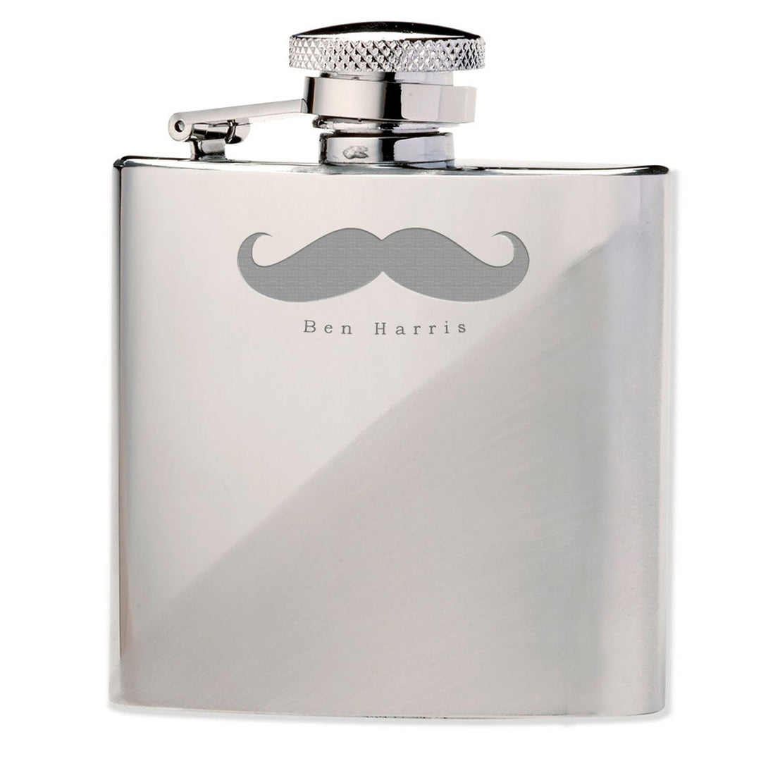Personalised Moustache 6oz Hip Flask