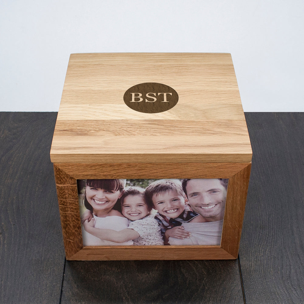 Personalised Oak Photo Keepsake Box with Initials