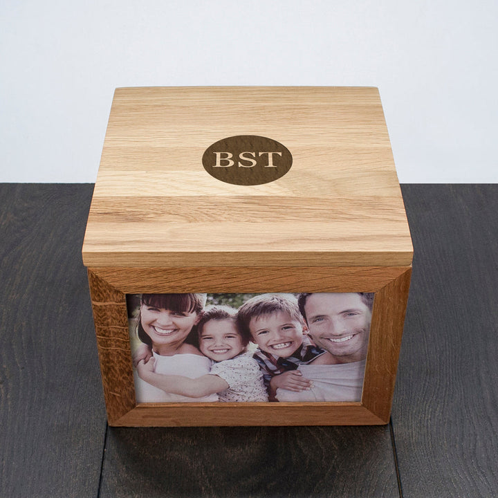 Personalised Oak Photo Keepsake Box with Initials