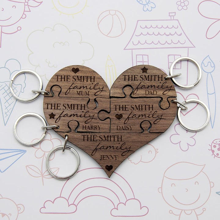 Personalised Our Family Heart Wooden Jigsaw Keyring