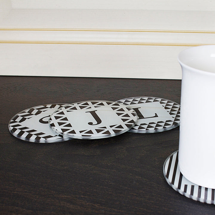 Personalised Set of Four Glass Coasters - Black &amp; White Design