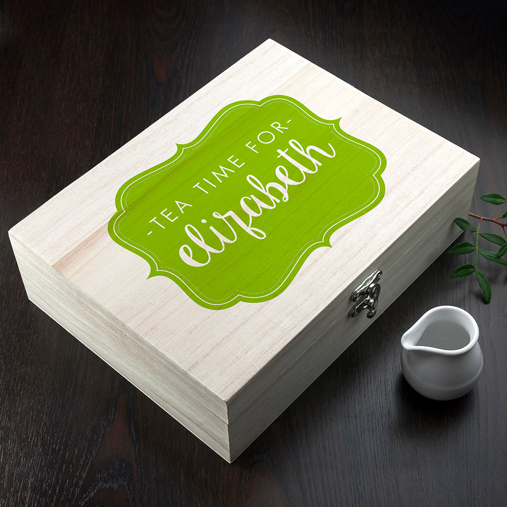 Time For Tea! Colourful Personalised Wooden Tea Box