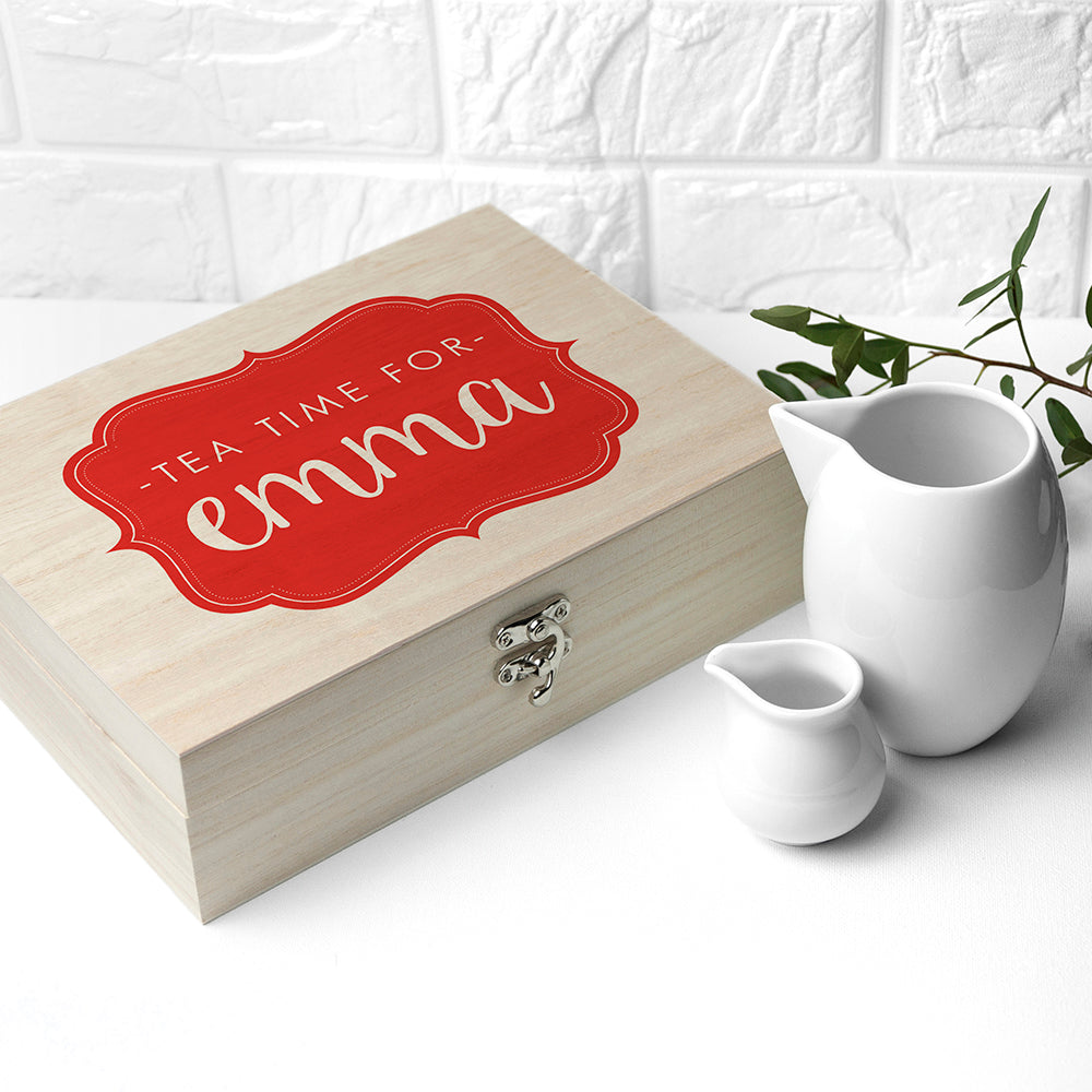 Time For Tea! Colourful Personalised Wooden Tea Box