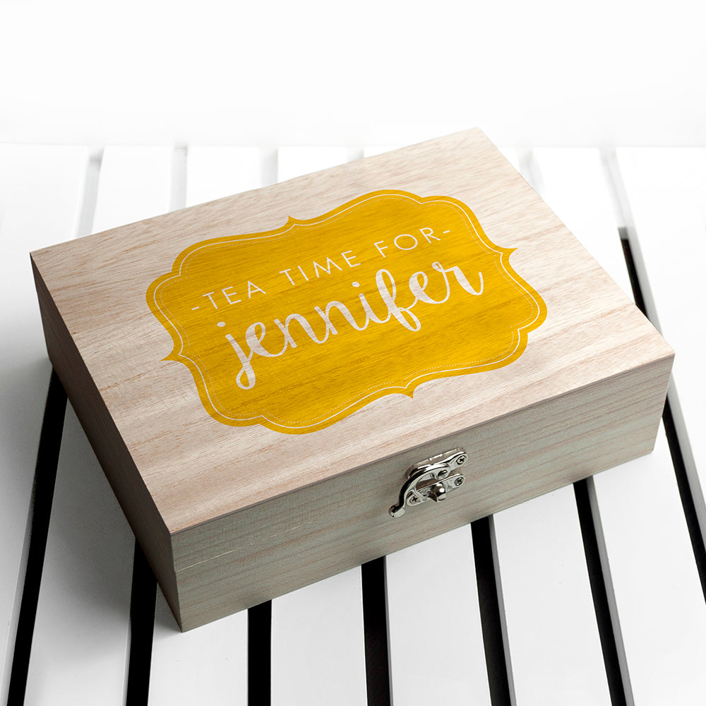 Time For Tea! Colourful Personalised Wooden Tea Box