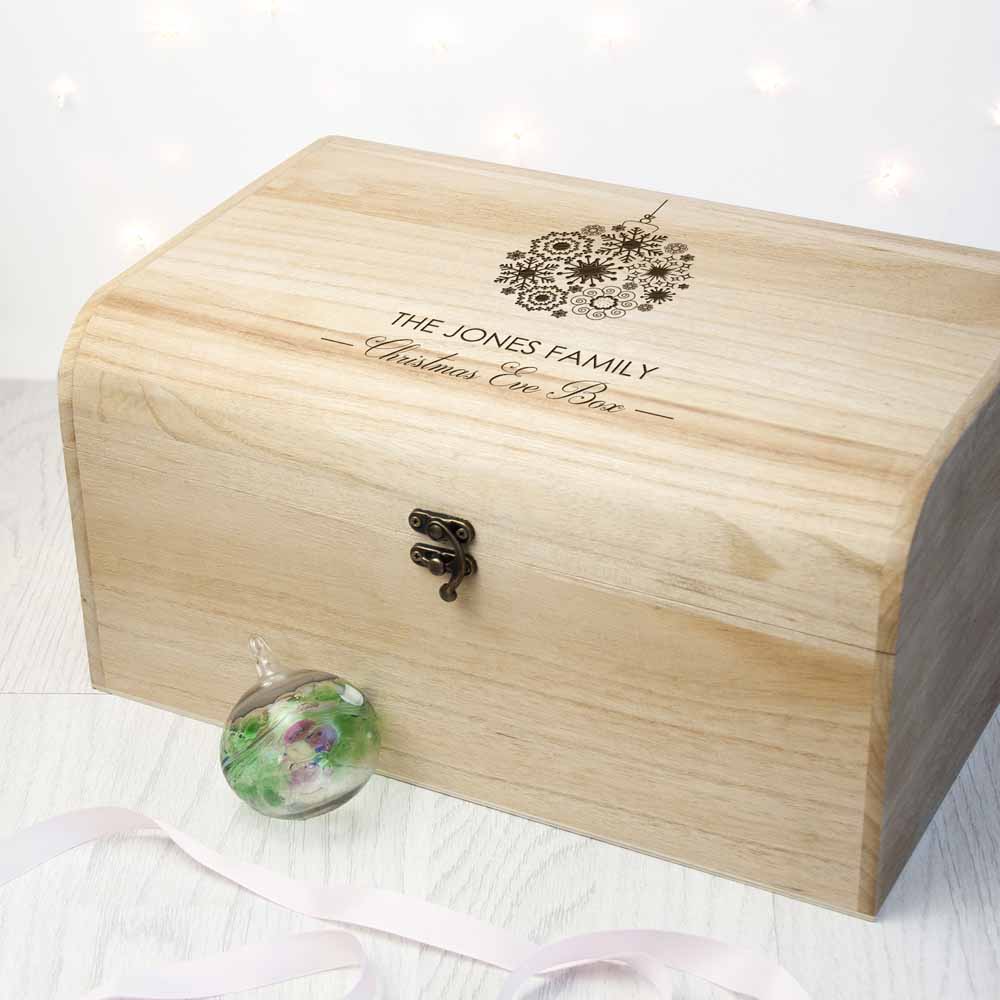 Personalised Family Christmas Eve Chest With Decorative Bauble Design