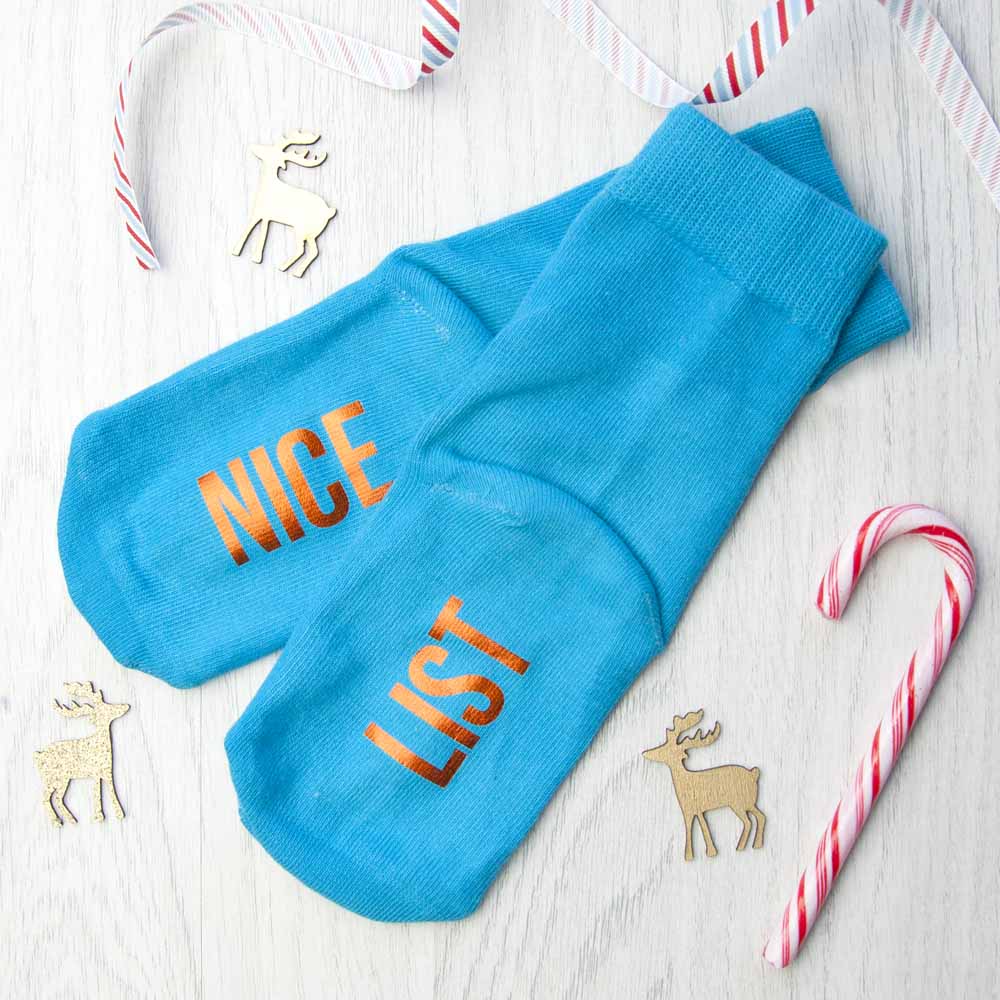 Personalised Kids Turquoise &amp; Terracotta Orange Christmas Day Socks