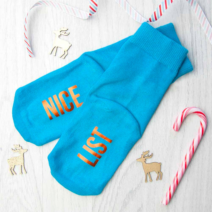 Personalised Kids Turquoise &amp; Terracotta Orange Christmas Day Socks