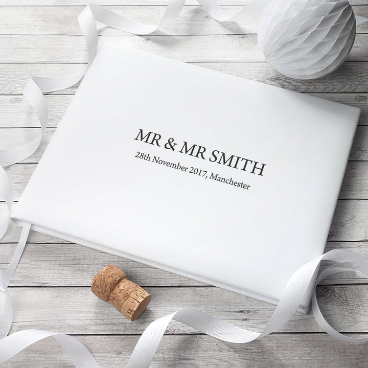 Personalised Engraved White Leather Wedding Guest Book