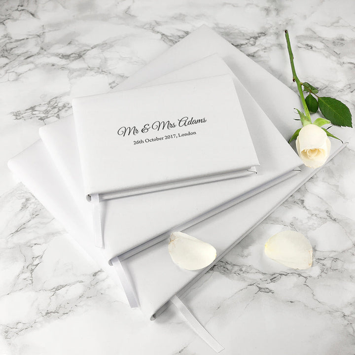 Personalised Engraved White Leather Wedding Guest Book