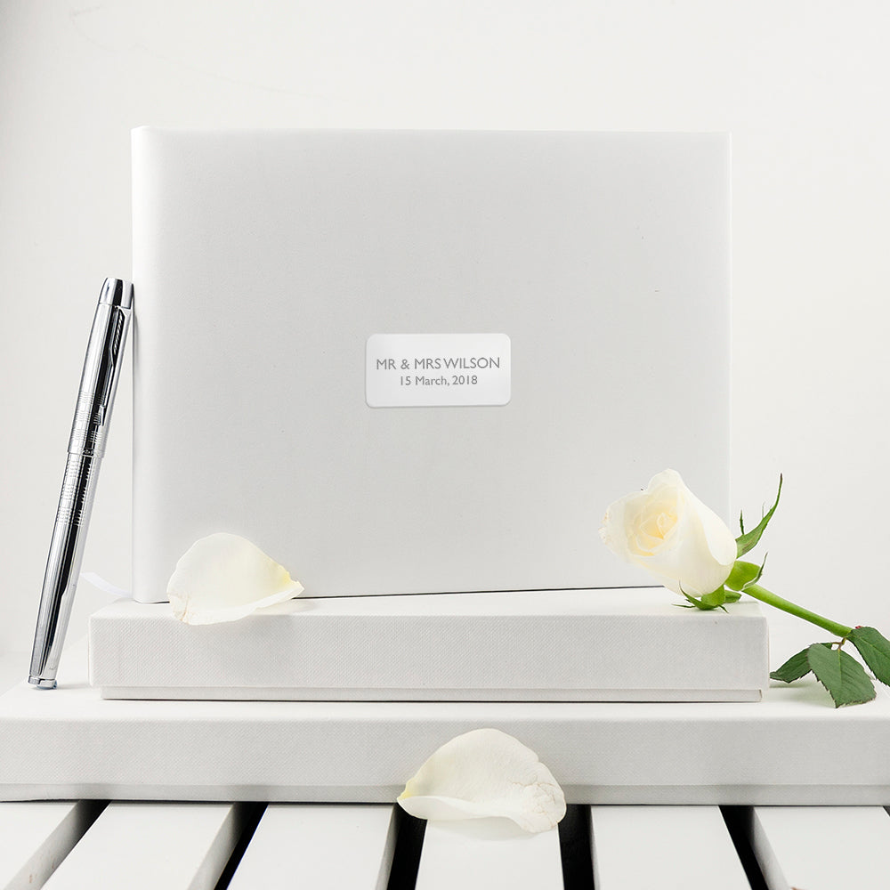 Personalised White Leather Wedding Guest Book, The Personal Shop, personalised gifts