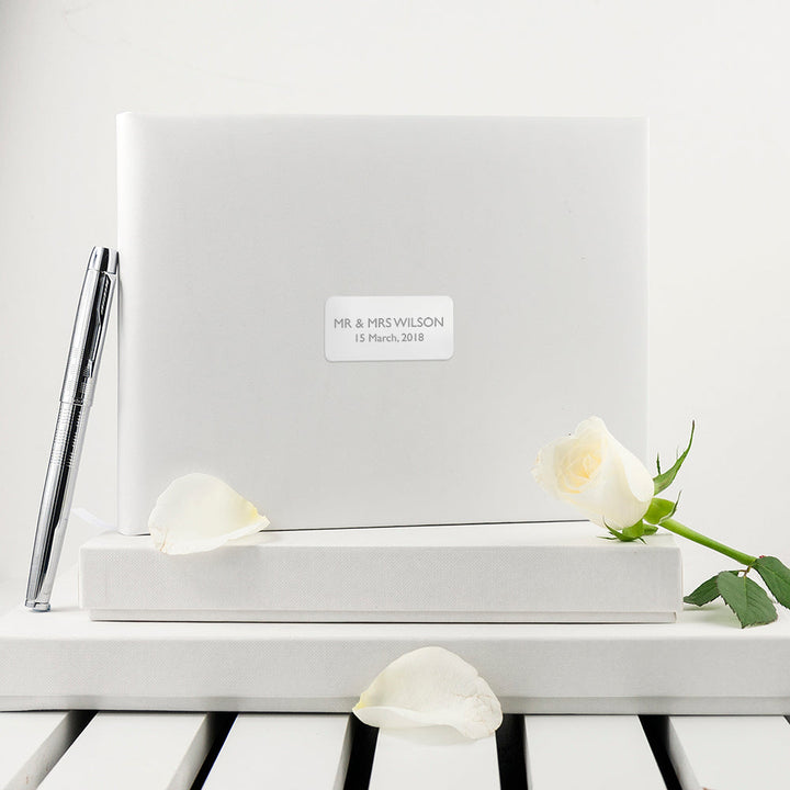Personalised White Leather Wedding Guest Book, The Personal Shop, personalised gifts