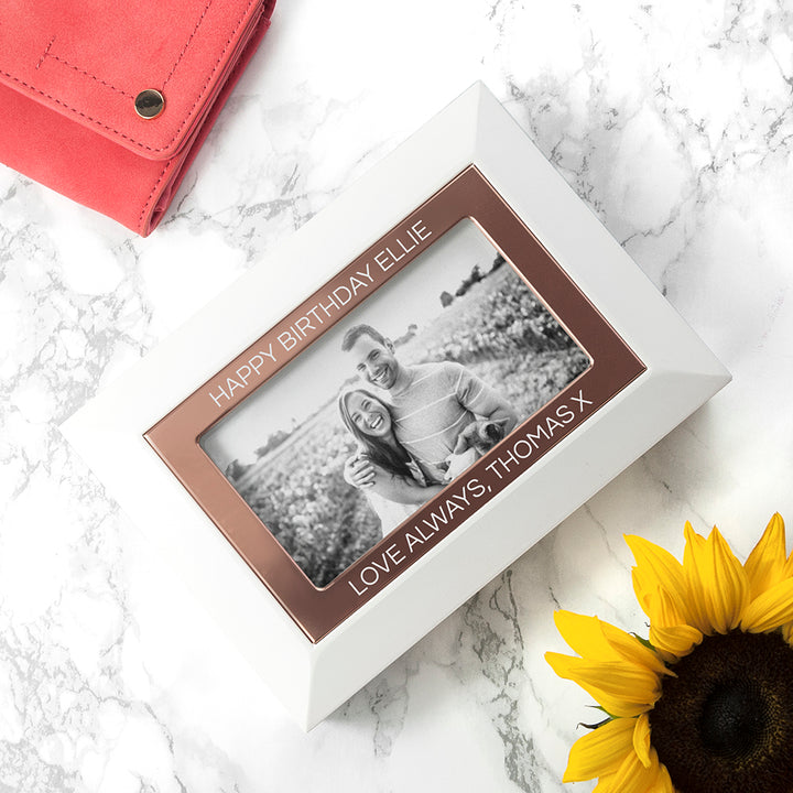 Personalised White And Rose Gold Photo Jewellery Box – alternative view
