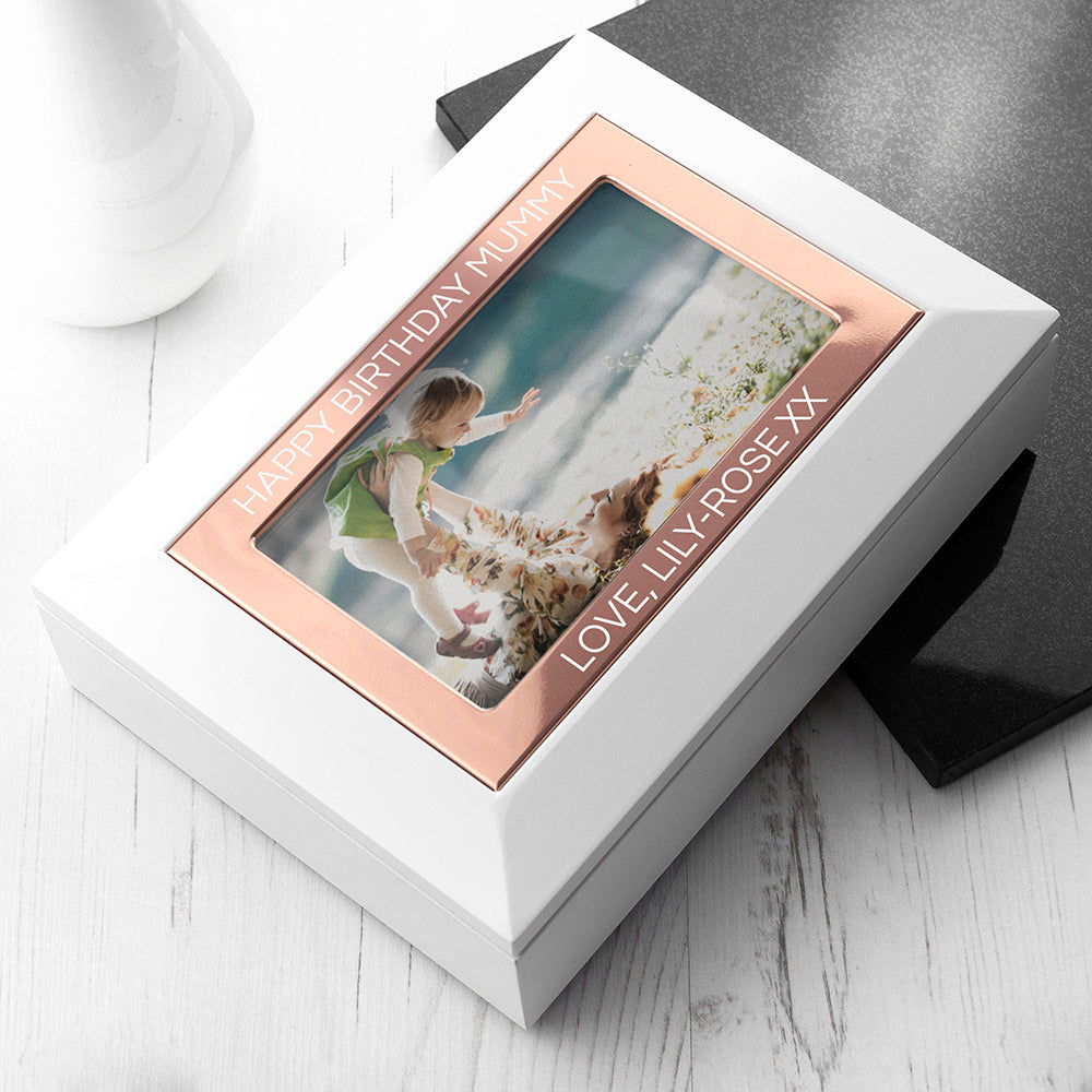 Personalised White And Rose Gold Photo Jewellery Box – alternative view