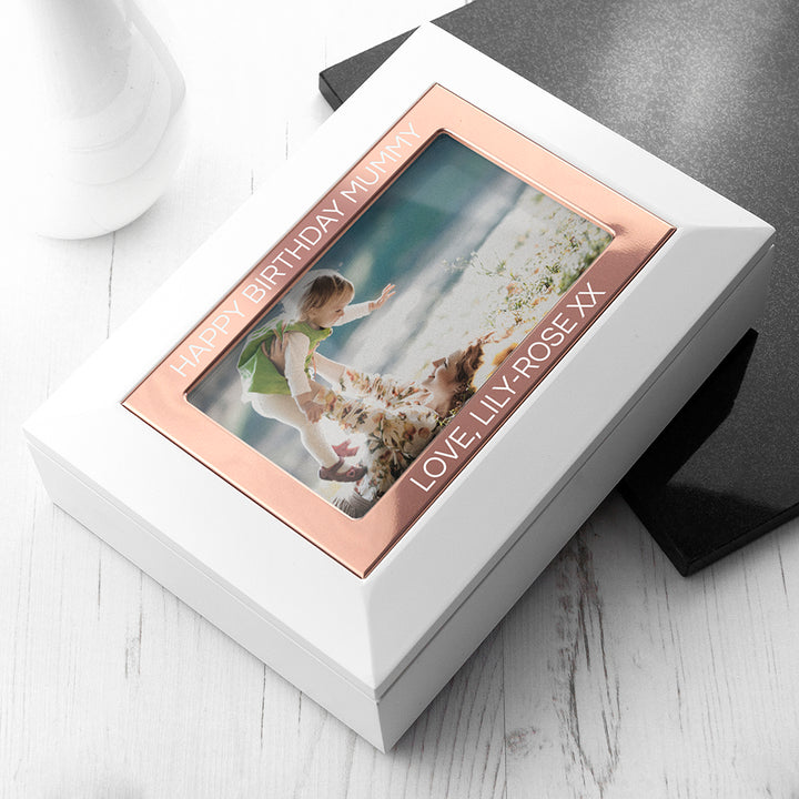 Personalised White And Rose Gold Photo Jewellery Box – alternative view