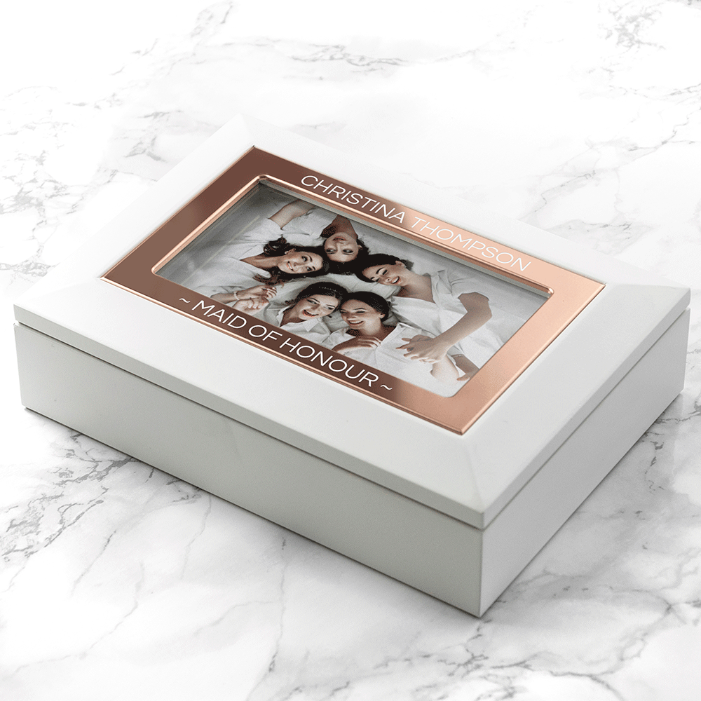 Personalised White And Rose Gold Photo Jewellery Box – alternative view