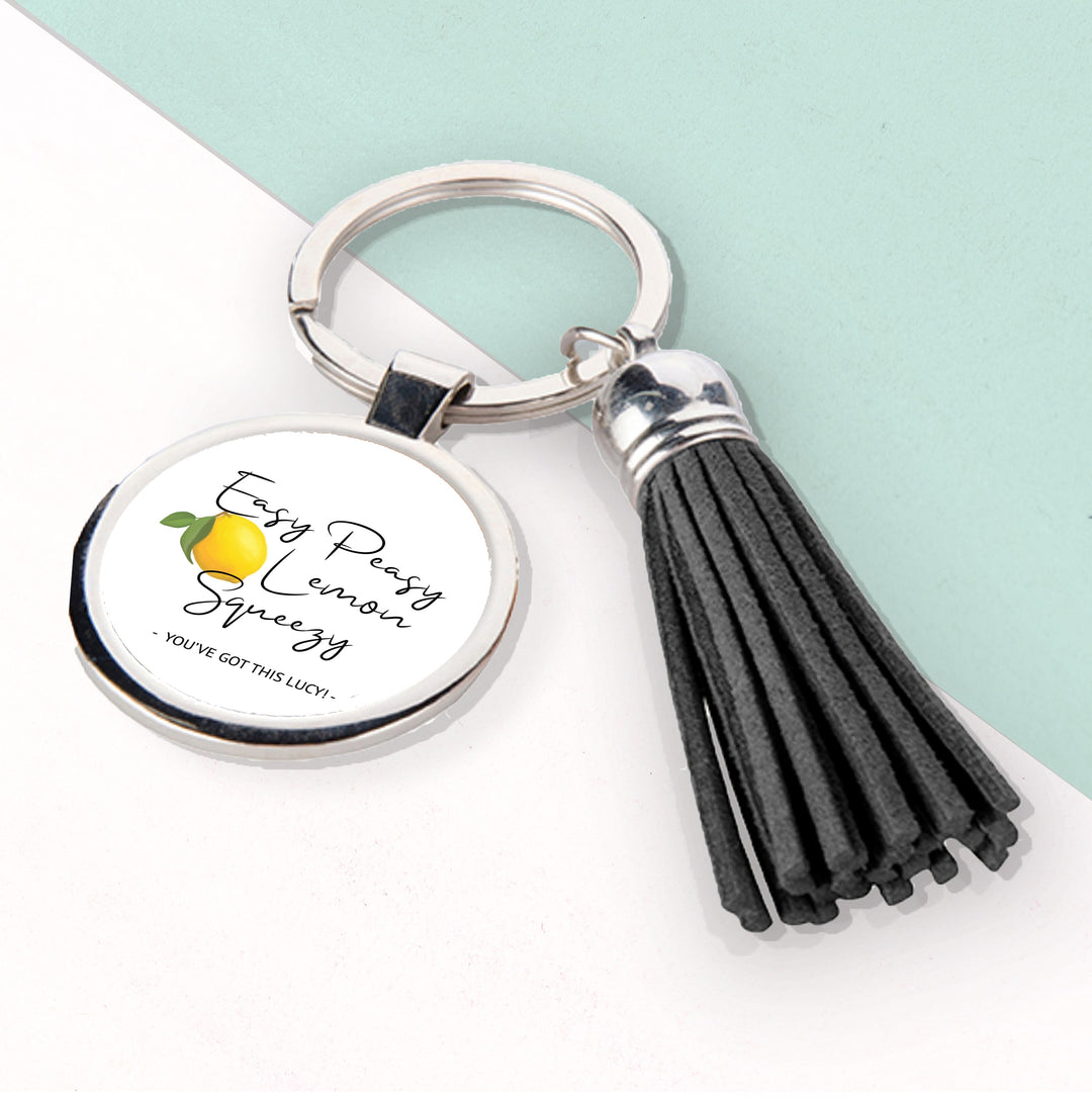 Personalised Easy Peasy Lemon Squeezy Tassle Keyring