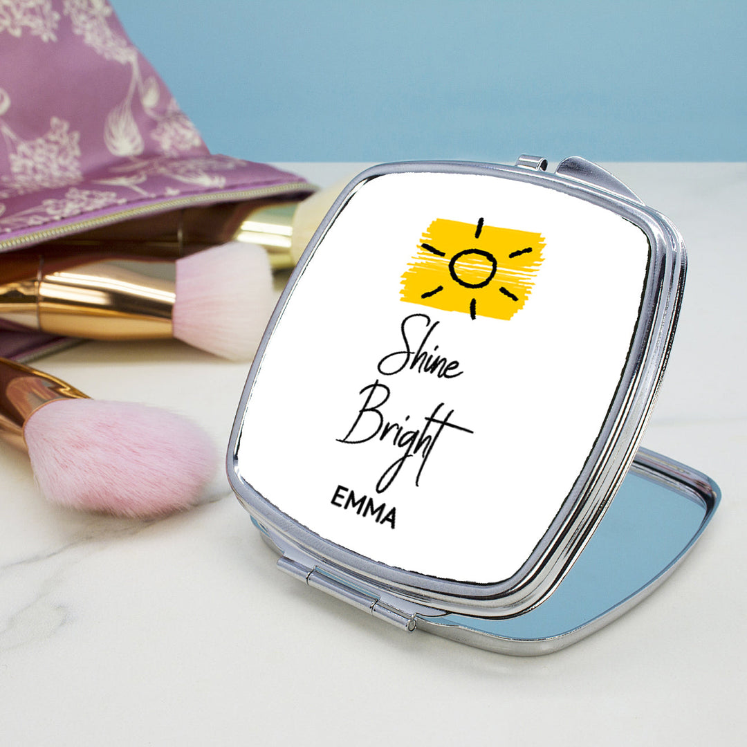 Personalised Shine Bright Square Compact Mirror