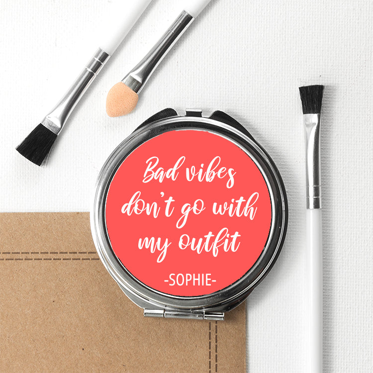 Personalised No Bad Vibes Round Compact Mirror