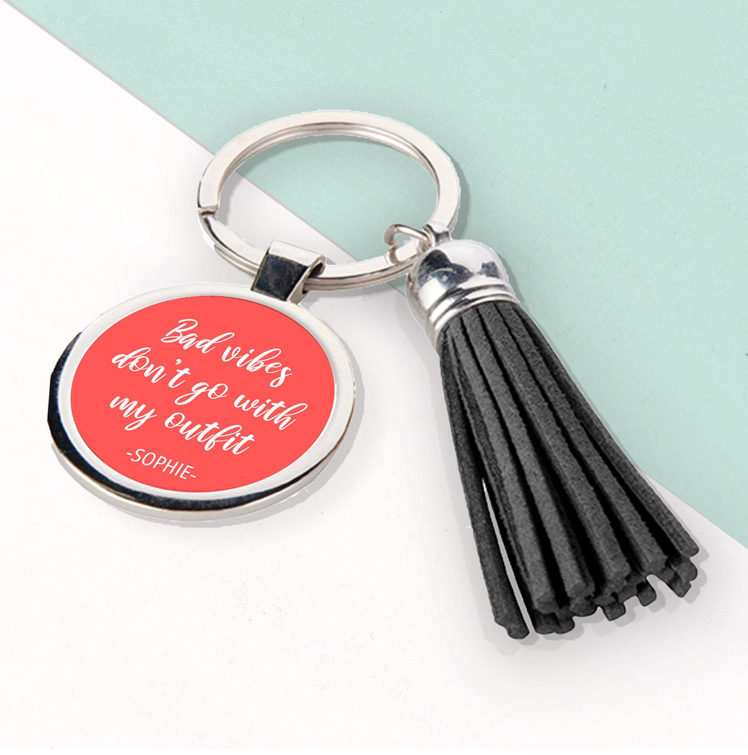 Personalised No Bad Vibes Tassle Keyring