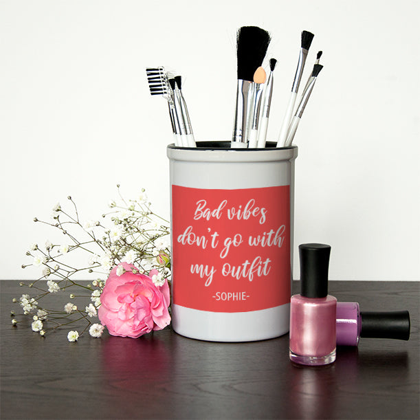 Personalised No Bad Vibes Make Up Brush Holder