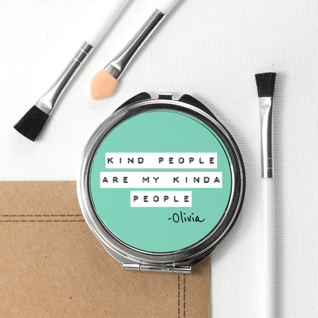 Personalised Kind People (Green) Round Compact Mirror