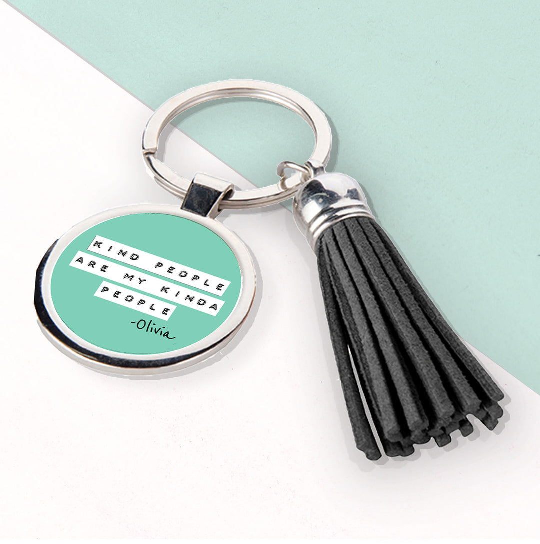 Personalised Kind People (Green) Tassle Keyring