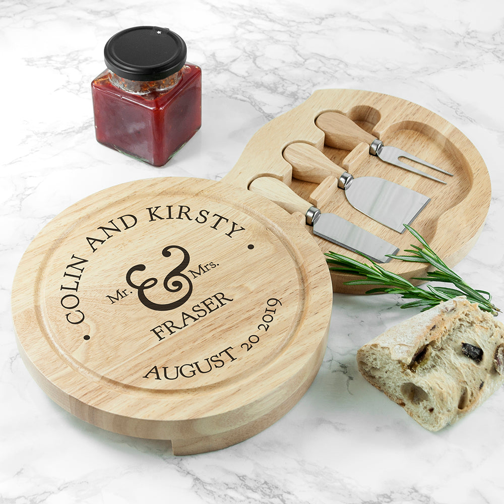 Personalised Mr and Mrs Classic Cheese Board Set